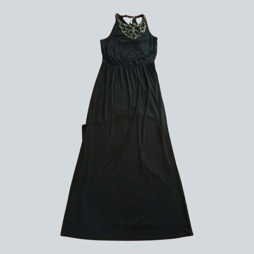 Michael Stars Shadow Garden Black Beaded Racerback Maxi Dress L NWT